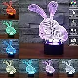 teepaoキュート3d Illusionナイトライト、クリエイティブウサギLEDランプUSB充電器スマートタッチ7色変更アクリルデスクランプBaby Nursery照明for友人ファミリキッズ誕生日