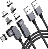 磁気充電ケーブル USB Type-C データケーブル 3-in-1 磁気充電ケーブル 1M回転 2本パック 5A急速充電 データ転送対応 USB充電ケーブル 磁気 磁気 防塵 消耗品 LED対応USB-Cなど付き(1m 黒)