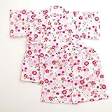 日本製 甚平スーツ 祭り　女の子 花　90ｃｍ/95ｃｍ（720912） (95cm, ホワイト)