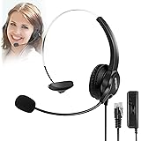 AGPtek IＰ固定電話 電話ヘッドセット ハンズフリーコールセンターコード・マイク付きヘッドフォン ノイズキャンセル RJ9 通信事業者 携帯 販売 保険 病院「片耳」ゲーミングヘッドセット ブラック 日本語電子版説明書や英語紙質説明書付き