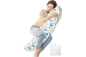 Genki life 抱き枕 だきまくら 妊婦 授乳クッション 妊娠 マタニティ 補充綿200ｇ付き 背中・腰・足のサポートに 横向きに寝やすい 綿素材カバー 洗える 妊娠祝い 三日月型 白 ドラゴン柄