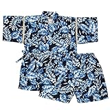 アスナロ（甚平） 甚平 ベビー 男の子 ハイビスカス柄 綿100％ 上下 ウェストゴム80 ネイビー