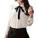 [An.Shulla] ボウタイ付 ブラウス カッターシャツ タイ リボン レディース 白ブラウス ホワイト 学生服 オフィス 通勤 通学 トップス 清楚