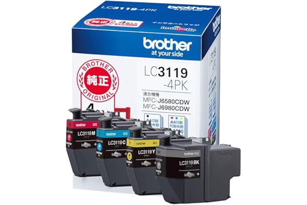 【brother純正】 ブラザー工業(Brother Industries) インクカートリッジ4色パック(大容量) LC3119-4PK 対応型番:MFC-J6983CDW、MFC-J6583CDW、MFC-J5630CDW 他