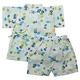 《盛夏 甚平》(ジンベイ) 日本製ベビー男児 リップル生地カエルさん総柄甚平スーツ 90cm/オフシロ NO.OG-75543