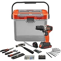 Black and Decker 18V Lithium-Ion Hammer Drill & 62 Piece Kit Box