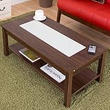 【お洒落な強化すりガラスを中心に】 木製 センターテーブル 収納棚付き ロータイプ オリーブ 組立簡単 色：ブラウン