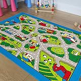 Championラグキッズ/ベビールーム/ Daycare /教室/ Playroomエリアラグ。道路。町。City。トラック。教育。楽しい。ノンスリップジェルBack。Play Mat 8 Feet