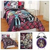 Monster High 7 Piece Kids Bedding Set with Reversible Comforter, Sheets, Pillow Cases, Sherpa Blanke