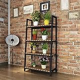 アイアンフラワーラック屋内の床の植物のバルコニー居間の棚4層 ( 色 : ブラック )