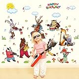 Amaonm Kids Babys子供Happy誕生日テーマ壁デカール用キュートな動物誕生日音楽パーティー壁ステッカーDIYアートデ部屋保育園部屋