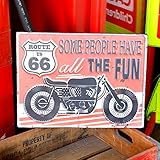 アンティークエンボスプレート「Route 66 Motorbike」（RECTサイン）　／ブリキ製看板／ティンサイン／アメリカン雑貨／