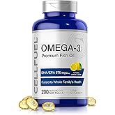 高濃度 DHA EPA 670mg オメガ3 830mg/2粒 200粒入【100日分】レモンオイル&ビタミンE. 大容量 レモン味 CoA分析証明書取得 CELLFUEL from N.Y. (1本200粒)