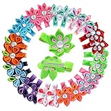 ベビー ガール 小型 フラワー グログラン リボン 頑丈 ワニ口 付 ヘアクリップ 24 個入り