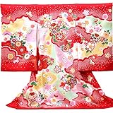 【お宮参り着物】 【赤地系 毬に雪輪の柄】女の子 正絹 友禅 金駒刺繍【風呂敷プレゼント/ギフト対応】