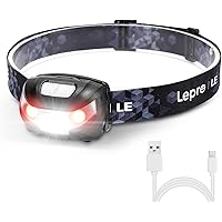 Lepro ヘッドライト 充電式 ledヘッドライト 釣り ヘッドランプ 登山 USB充電 白＆赤 ledライト 高輝度【明るさ150ルーメン/5つ点灯モード/3時間満充電/実用点灯30時間】 防水 照射角度調整可 軽量 キャンプ 散歩 アウトドア 