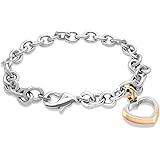 555Jewelry Womens Stainless Steel Cute Love Heart Shape Charm Chain Bracelet