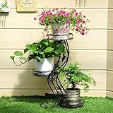 Plant shelf アイロンフラワーポットラック、3段プラントディスプレイスタンド盆栽ホルダーガーデンパティオインテリアシェルフホルダーブラック Flower racks ( 色 : ブラック ,