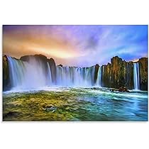 Amazon.co.jp: 絵画 滝の景色インテリア 絵画 魅惑的な色彩の