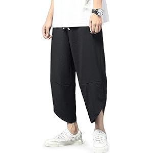 NEWHEY サルエルパンツ メンズ ワイドパンツ サルエル ゆったり 袴パンツ 大きいサイズ 7分丈 ズボンショートパンツ 夏 無地 通気 綿 ブラック ネイビー グレー