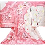 【お宮参り着物】【ピンク地系 半円と梅の柄】女の子 手絞り 桶絞り 刺繍 正絹【風呂敷プレゼント / ギフト対応】