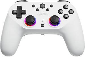 Leadjoy Saber Plus ゲームコントロー, 2.4G/Bluetooth/有線 対応 ポーリングレート 1000Hz TMR RGB ライト 10個マイクロスイッチボタン ホール 4個のカスタムボタン PS4/PC/Switch1&2/iOS/Android対応 ゲームパッド 白