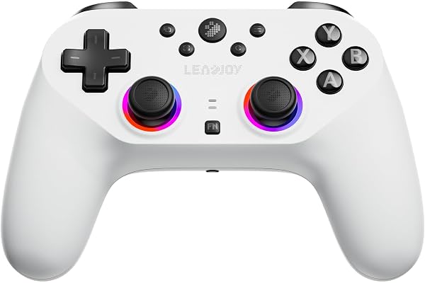 Leadjoy Saber Plus ゲームコントロー, 2.4G/Bluetooth/有線 対応 ポーリングレート 1000Hz TMR RGB ライト 10個マイクロスイッチボタン ホール 4個のカスタムボタン PS4/PC/Switch1&2/iOS/Android対応 ゲームパッド 白