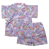 《盛夏 甚平》(ジンベイ) 日本製ベビー女児 リップル生地アサガオ総柄甚平スーツ 80cm/パープル NO.OG-75555