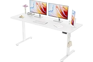 ERGOMAKER Electric Height-Adjustable Desk 170 x 60 cm (66.9 x 23.6 inches), Height-Adjustable Table with Splicing Top (White 
