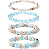 Vinswet 4pcs Beaded Bracelets for Women,Natural Healing Crystal Gemstones Bracelet,Anxiety Stress Relief Bracelet Handmade pu