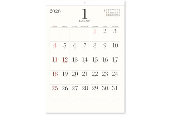 新日本カレンダー 2026年 カレンダー 壁掛け シンプル フェイス 年表付 NK194