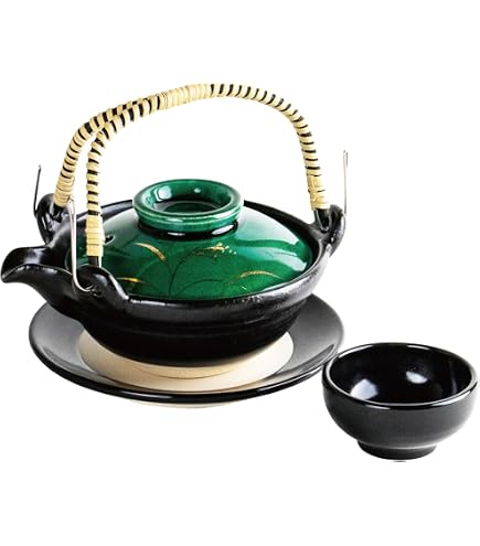 Amazon.co.jp: 土瓶蒸し 器 3個セット 直火対応 有田焼 黒グリーン