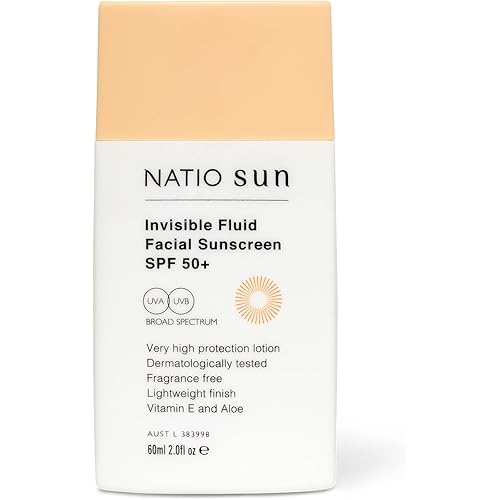 Natio Australia Invisible Fluid Facial Sunscreen SPF 50+ 60ml - Ultra-Light Sunscreen Lotion UVA/UVB Protection - Fragrance F