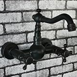 Ouku ®ヴィンテージスタイルオイルラブドブロンズ仕上げソリッド真鍮壁マウントキッチンシンク蛇口2つ穴コールドとホット水ミキサータップローマTub Bathtub洗面バスルーム衛生器具セラミックバル