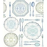 York Wallcoverings American Classics Dinnerware Wallpaper Memo Sample, 8 by 10-Inch, White, Delft Bl