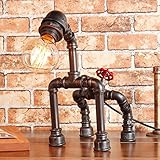 Ywyun クリエイティブロボットアイアン水管ライト、レトロインダストリアル風LED調整可能なベッドサイドランプ、カフェバー装飾テーブルランプE27 ( Color : Black )