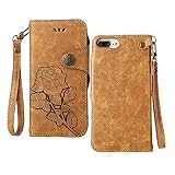 iPhone 7 Plus ケース,iPhone 8 Plus ケース,COOSTOREJPレトロエンボス加工ローズFlorals PUレザーケース磁気カードウォレット+取り外し可能な手首ストラップの