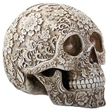 8 Inch White and Light Brown Colored Floral Human Skull Figurine by Summit [並行輸入品]