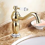 awxjx Washroomシンクミキサータップ銅ヨーロッパアメリカスタイル浴室ホットとコールドクロム洗面台Sitゴールドシングルハンドル1つ穴