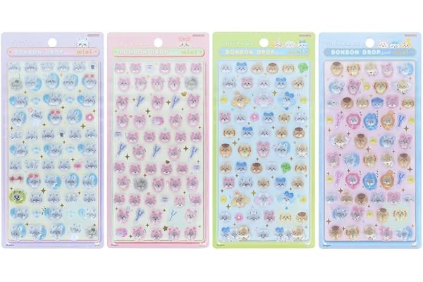 サンスター文具 ボンボンドロップシール ミニ ちいかわ 【4個セット】V モモンガ 古本屋 ニコニコ ポーズ