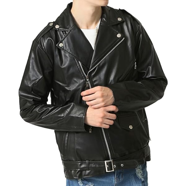 Amazon | ライダースジャケットメンズ 黒 レザージャケットホワイト白M