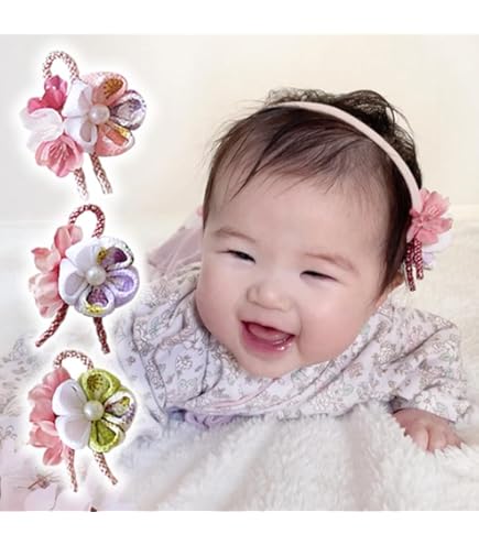 Amazon.co.jp: 七五三 ベビー 和 つまみ細工 2点セット 一越ちりめん