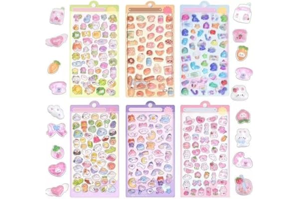 ステッカー 【6枚セット】ぷくぷく シール 立体 ごほうびシール 丸っこくて 可愛い デコシール 女の子 貼り付け可能 手芸用品 携帯電話飾り/DIY/手帳用 贈り物向け (6)