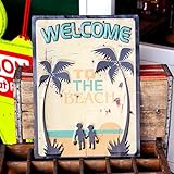 アンティークエンボスプレート「Welcome to the Beach」（RECTサイン）　／ブリキ製看板／ティンサイン／アメリカン雑貨／