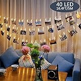 Tomshine ストリングライト LED 40球 イルミネーションライト5m リモコン付き 電池式 防水 電球色 室内室外 庭、結婚式、会場、パーティー電飾(5m 写真クリップ)