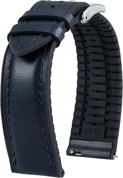BINLUN Leather Watch Strap, Quick Release, Oil Wax Leather, Watch Band, Inner Silicone, Breathable, Watch Band, Replacement Strap, Unisex, 22mm (Blue/Silver Buckle) - 1