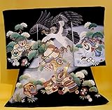 【正絹】 お宮参り着物　（初着・産着）　男児　M1-１４ 鷹に兜・軍配柄・黒地　新品仕立上り　★もれなく５大特典付！