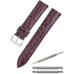 Calme(カルム) クロコダイル型押し 腕時計 ベルト 本革 レザー 時計 交換 バンド 12㎜ ～ 24㎜ 交換説明書付き (12㎜, ダークブラウン)