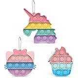 プッシュポップ キーホルダー 3点セット プッシュポップ キーホルダー プッシュポップバブル 恐竜 ユニコーン ポップ スクイーズ玩具 握る 動物 子供 大人兼用 集中力向上 洗える 無害 (キーホルダー 3点セット)