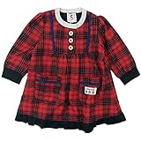 【秋冬物】 chocola(ショコラ) 布帛×ガーゼ天竺格子柄長袖ワンピース 110cm/アカ系 NO.CH-1511-53031